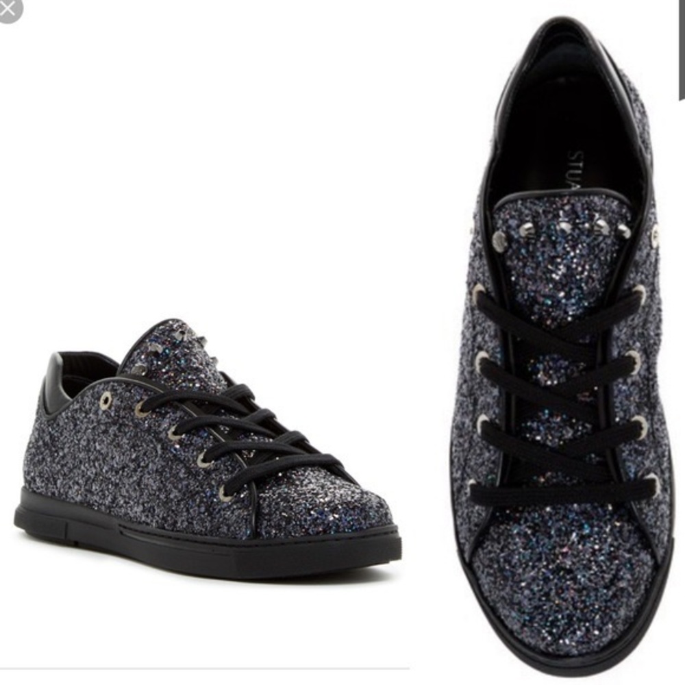 Stuart Weitzman Pipedown Black Glitter Low Top Sneaker